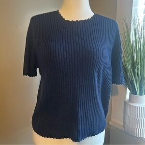 Sag Harbor Navy Short Sleeve Ribbed Sweater  65%Silk , 35%Rayon SZ Large